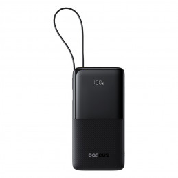 „Baseus Bipow 2“ 10000 mAh 20 W išorinė baterija su skaitmeniniu ekranu ir integruotu USB-C laidu - juoda