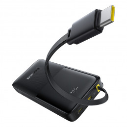 „Baseus Bipow 2“ 10000 mAh 20 W išorinė baterija su skaitmeniniu ekranu ir integruotu USB-C laidu - juoda