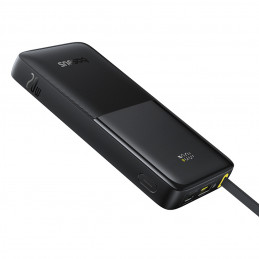 „Baseus Bipow 2“ 10000 mAh 20 W išorinė baterija su skaitmeniniu ekranu ir integruotu USB-C laidu - juoda