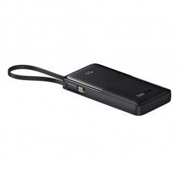 „Baseus Bipow 2“ 10000 mAh 20 W išorinė baterija su skaitmeniniu ekranu ir integruotu USB-C laidu - juoda