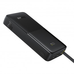 „Baseus Bipow 2“ 20000 mAh 20 W išorinė baterija su skaitmeniniu ekranu ir integruotu USB-C laidu - juoda