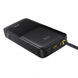 „Baseus Bipow 2“ 20000 mAh 20 W išorinė baterija su skaitmeniniu ekranu ir integruotu USB-C laidu - juoda
