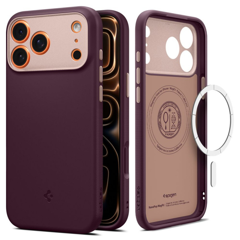 „Spigen Nano Pop Mag MagSafe“ dėklas, skirtas „iPhone 17 Pro Max“ – bordo spalvos