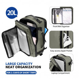 „Tech-Protect Defender S50“ kuprinė, skirta „Ryanair“ ir „Wizzar“, 20 l talpos nešiojamajam kompiuteriui – alyvuogių spa...