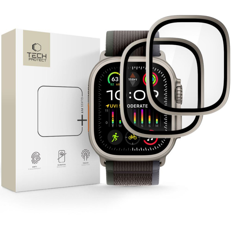 „Tech-Protect“ stiklinių žiedų, skirtų „Apple Watch Ultra 49mm“ laikrodžiui, 2 vnt. pakuotė – titano spalvos