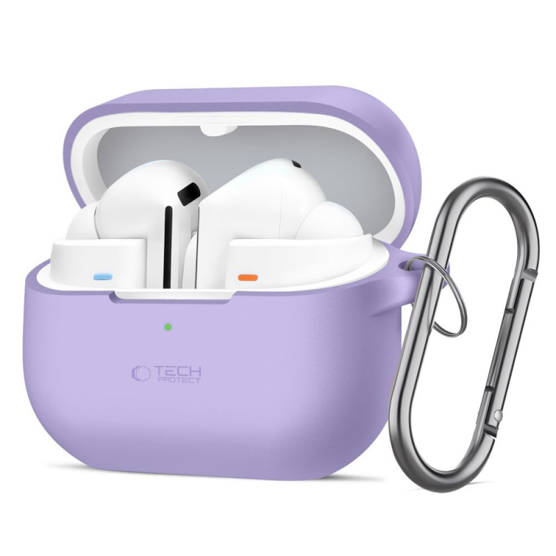 „Tech-Protect“ silikoninis dėklas su kabliuku, skirtas „Samsung Galaxy Buds 3 / 3 FE / 3 Pro“ – violetinis