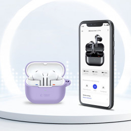 „Tech-Protect“ silikoninis dėklas su kabliuku, skirtas „Samsung Galaxy Buds 3 / 3 FE / 3 Pro“ – violetinis