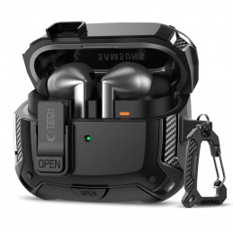 „Tech-Protect“ silikoninis dėklas su kabliuku, skirtas „Samsung Galaxy Buds 3 / 3 FE / 3 Pro“ – juodas