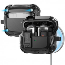 „Tech-Protect“ silikoninis dėklas su kabliuku, skirtas „Samsung Galaxy Buds 3 / 3 FE / 3 Pro“ – juodas