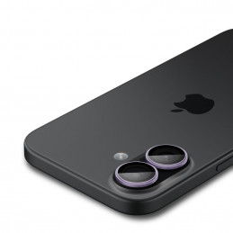 „Spigen Optik Pro GLAS.TR EZ FIT“ kameros dėklai, 2 vnt. pakuotė, skirti „iPhone 16 / 16 Plus / 17“ – violetiniai