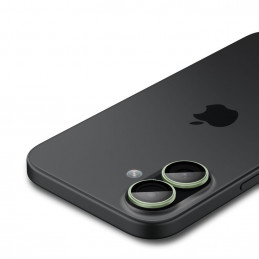 „Spigen Optik Pro GLAS.TR EZ FIT“ kameros dėklai, 2 vnt. pakuotė, skirti „iPhone 16 / 16 Plus / 17“ – žali