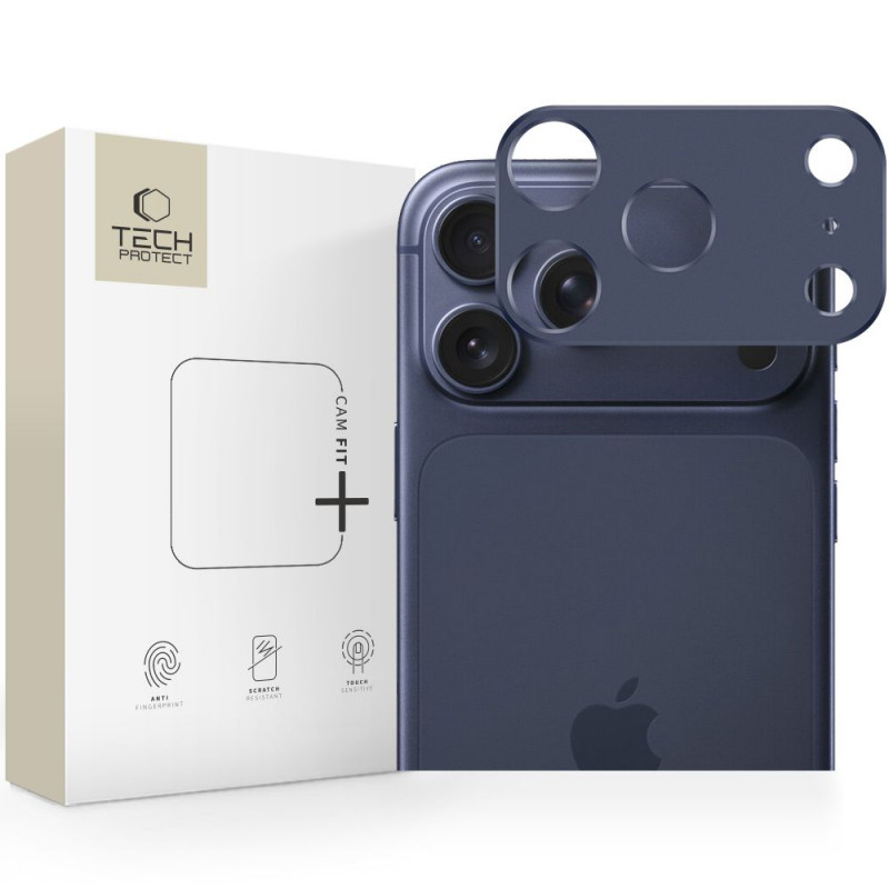 „Tech-Protect Camalloy Fit+“ kameros dėklas, skirtas „iPhone 17 Pro Max“ – tamsiai mėlynas