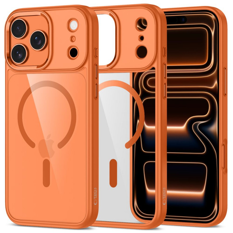 „Tech-Protect MagMat MagSafe“ dėklas, skirtas „iPhone 17 Pro Max“ – permatomas oranžinis