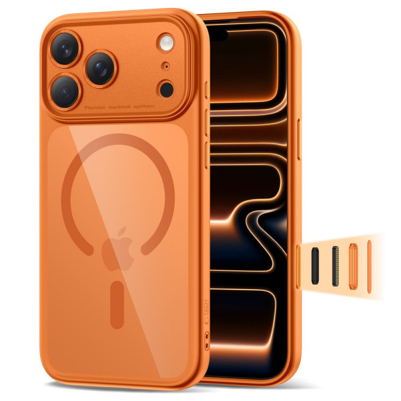 „Tech-Protect Magpeak Magsafe CC“ dėklas, skirtas „iPhone 17 Pro Max“ – permatomas oranžinis