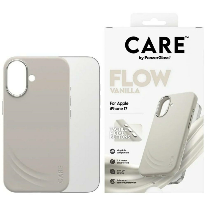 „CARE by PanzerGlass FLOW MagSafe“ dėklas, skirtas „iPhone 17“ – smėlio spalvos