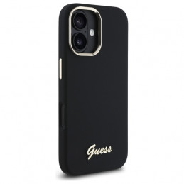 „Guess“ silikoninis metalinis logotipo ir rėmelio dėklas, skirtas „iPhone 16 Plus“ – juodas