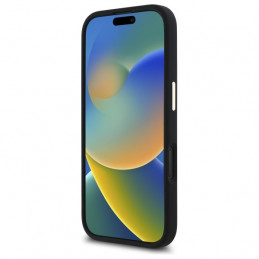 „Guess“ silikoninis metalinis logotipo ir rėmelio dėklas, skirtas „iPhone 16 Plus“ – juodas