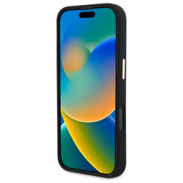 „Guess“ silikoninis metalinis logotipo ir rėmelio dėklas, skirtas „iPhone 16 Pro Max“ – juodas
