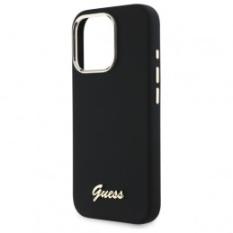 „Guess“ silikoninis metalinis logotipo ir rėmelio dėklas, skirtas „iPhone 16 Pro Max“ – juodas