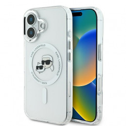 „Karl Lagerfeld IML Metal Karl&Choupette Head MagSafe“ dėklas, skirtas „iPhone 16“ – baltas