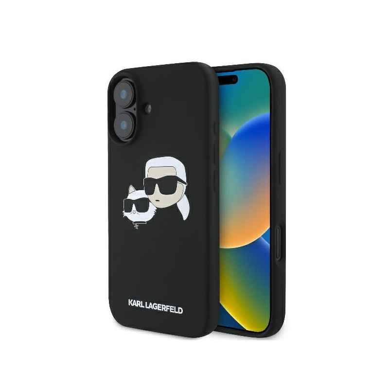 „Karl Lagerfeld“ silikoninis „MagSafe“ dėklas su „Nauble Heads“ raštu, skirtas „iPhone 16“ – juodas