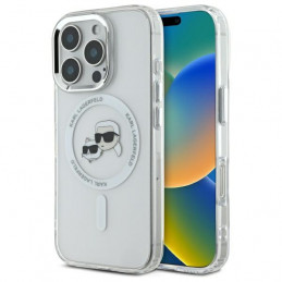 „Karl Lagerfeld IML Metal Karl&Choupette Head MagSafe“ dėklas, skirtas „iPhone 16 Pro Max“ – baltas