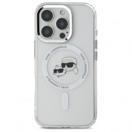 „Karl Lagerfeld IML Metal Karl&Choupette Head MagSafe“ dėklas, skirtas „iPhone 16 Pro Max“ – baltas