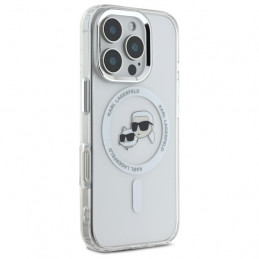 „Karl Lagerfeld IML Metal Karl&Choupette Head MagSafe“ dėklas, skirtas „iPhone 16 Pro Max“ – baltas