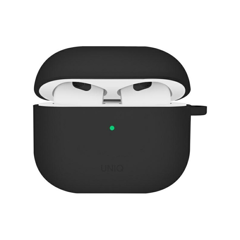 UNIQ Nexo AirPods 4 + ausų kabliukų silikoninis dėklas - juodas