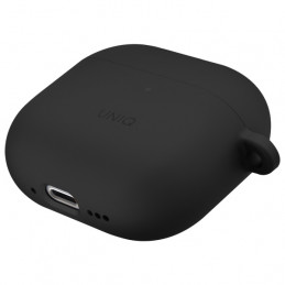 UNIQ Nexo AirPods 4 + ausų kabliukų silikoninis dėklas - juodas