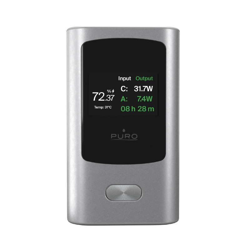 Powerbank Puro 45W 10000mAh USB-A USB-C z wyświetlaczem - szary