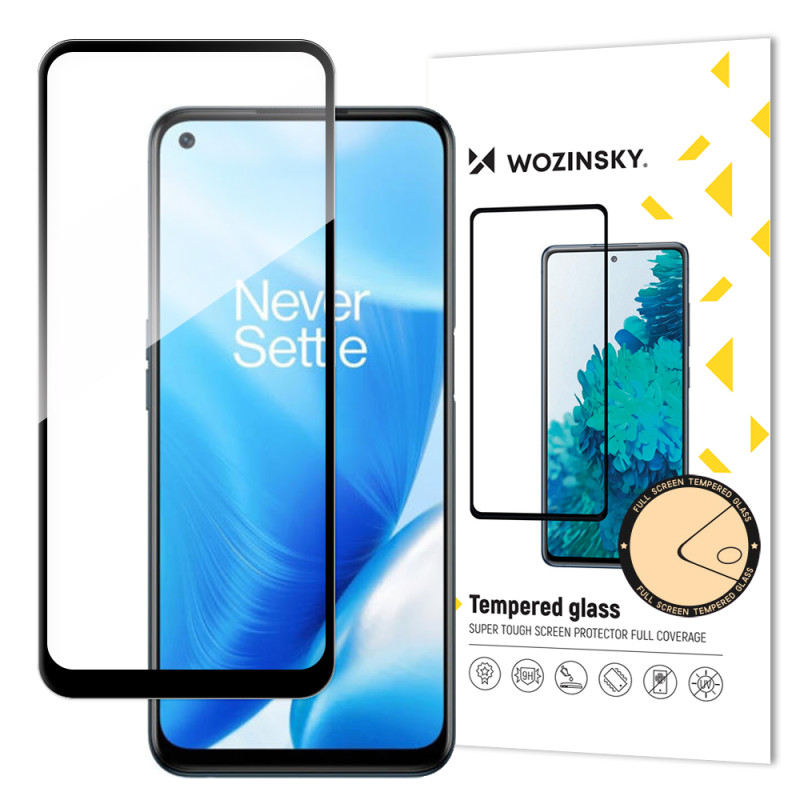 Wozinsky Super patvarūs klijai viso ekrano grūdintas stiklas su rėmeliu, patogus dėklui OnePlus Nord N200 5G juodas