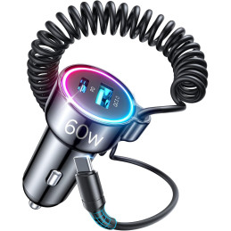 Joyroom 3 viename greitas automobilinis įkroviklis su C tipo USB laidu 1,6 m 60 W juodas (JR-CL07)
