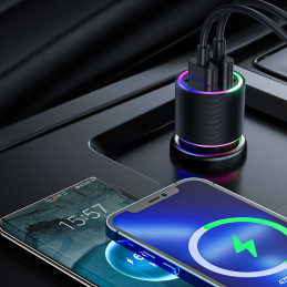 Joyroom automobilinis įkroviklis 2 x USB su apšvietimu 24W + maitinimo laidas 3in1 USB Type C / micro USB / Lightning 1,...