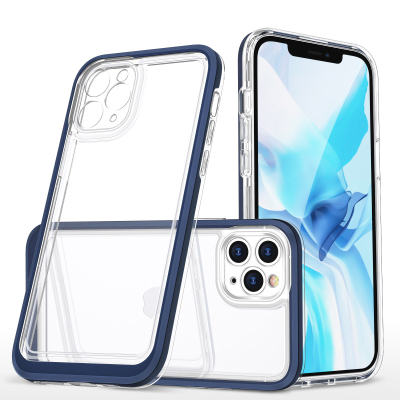 Skaidrus 3in1 dėklas skirtas iPhone 11 Pro, gelinis dangtelis su rėmeliu, mėlynas