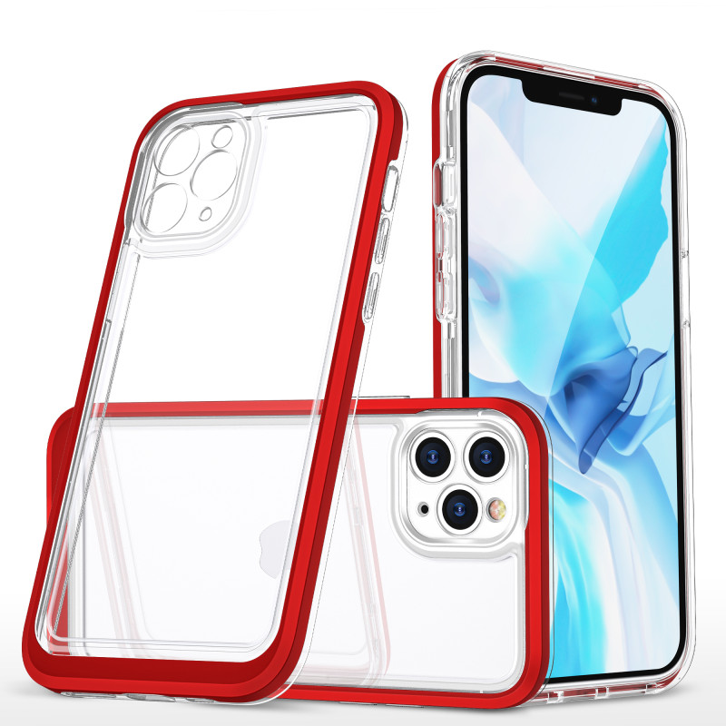 Skaidrus 3in1 dėklas skirtas iPhone 11 Pro, gelinis dangtelis su raudonu rėmeliu