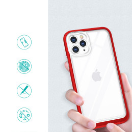 Skaidrus 3in1 dėklas skirtas iPhone 11 Pro, gelinis dangtelis su raudonu rėmeliu