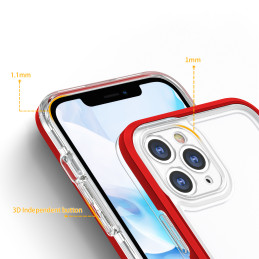 Skaidrus 3in1 dėklas skirtas iPhone 11 Pro, gelinis dangtelis su raudonu rėmeliu