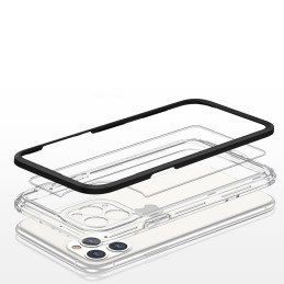 Skaidrus 3in1 dėklas skirtas iPhone 11 Pro Max, gelinis dangtelis su rėmeliu, juodas