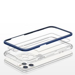Skaidrus 3in1 dėklas skirtas iPhone 11 Pro Max, gelinis dangtelis su rėmeliu, mėlynas