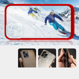 Skaidrus 3in1 dėklas skirtas iPhone 11 Pro Max, gelinis dangtelis su raudonu rėmeliu