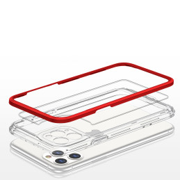 Skaidrus 3in1 dėklas skirtas iPhone 11 Pro Max, gelinis dangtelis su raudonu rėmeliu