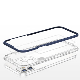 Skaidrus 3in1 dėklas skirtas iPhone 12, gelinis dangtelis su rėmeliu, mėlynas
