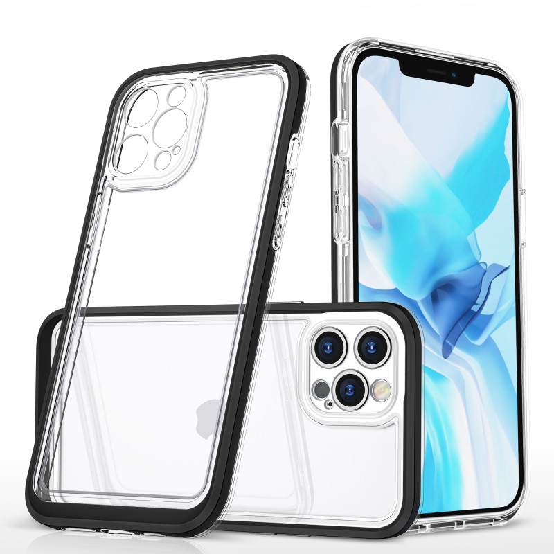 Skaidrus 3in1 dėklas skirtas iPhone 12 Pro, gelinis dangtelis su rėmeliu, juodas