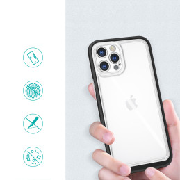 Skaidrus 3in1 dėklas skirtas iPhone 12 Pro, gelinis dangtelis su rėmeliu, juodas