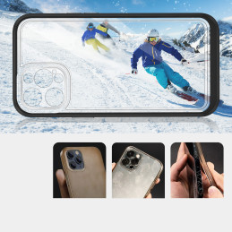 Skaidrus 3in1 dėklas skirtas iPhone 12 Pro, gelinis dangtelis su rėmeliu, juodas