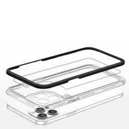 Skaidrus 3in1 dėklas skirtas iPhone 12 Pro, gelinis dangtelis su rėmeliu, juodas