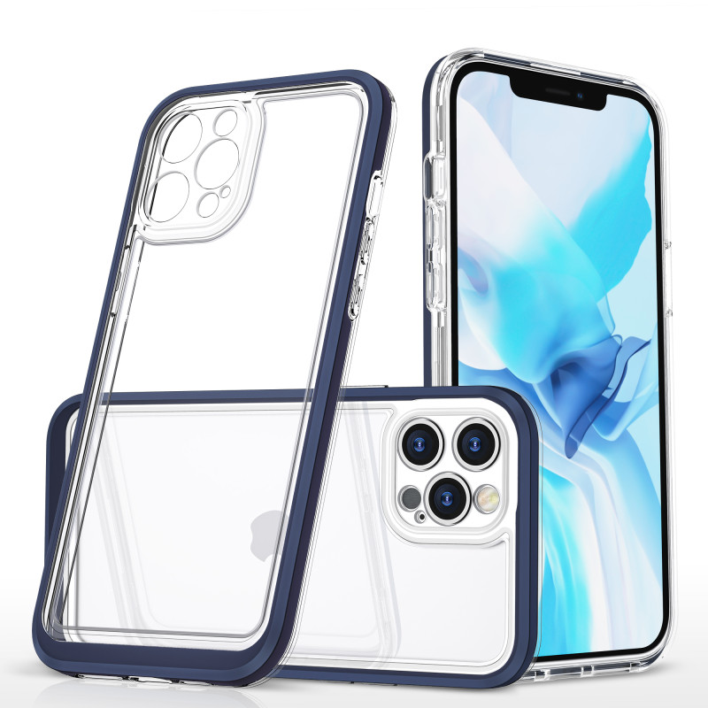 Skaidrus 3in1 dėklas skirtas iPhone 12 Pro, gelinis dangtelis su rėmeliu, mėlynas