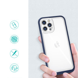 Skaidrus 3in1 dėklas skirtas iPhone 12 Pro, gelinis dangtelis su rėmeliu, mėlynas