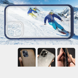 Skaidrus 3in1 dėklas skirtas iPhone 12 Pro, gelinis dangtelis su rėmeliu, mėlynas